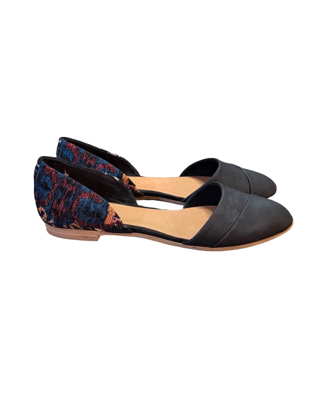 TOMS Jutti D'Orsay Flats Black Suede/Leather Woven Pattern Heel Women’s Size 8